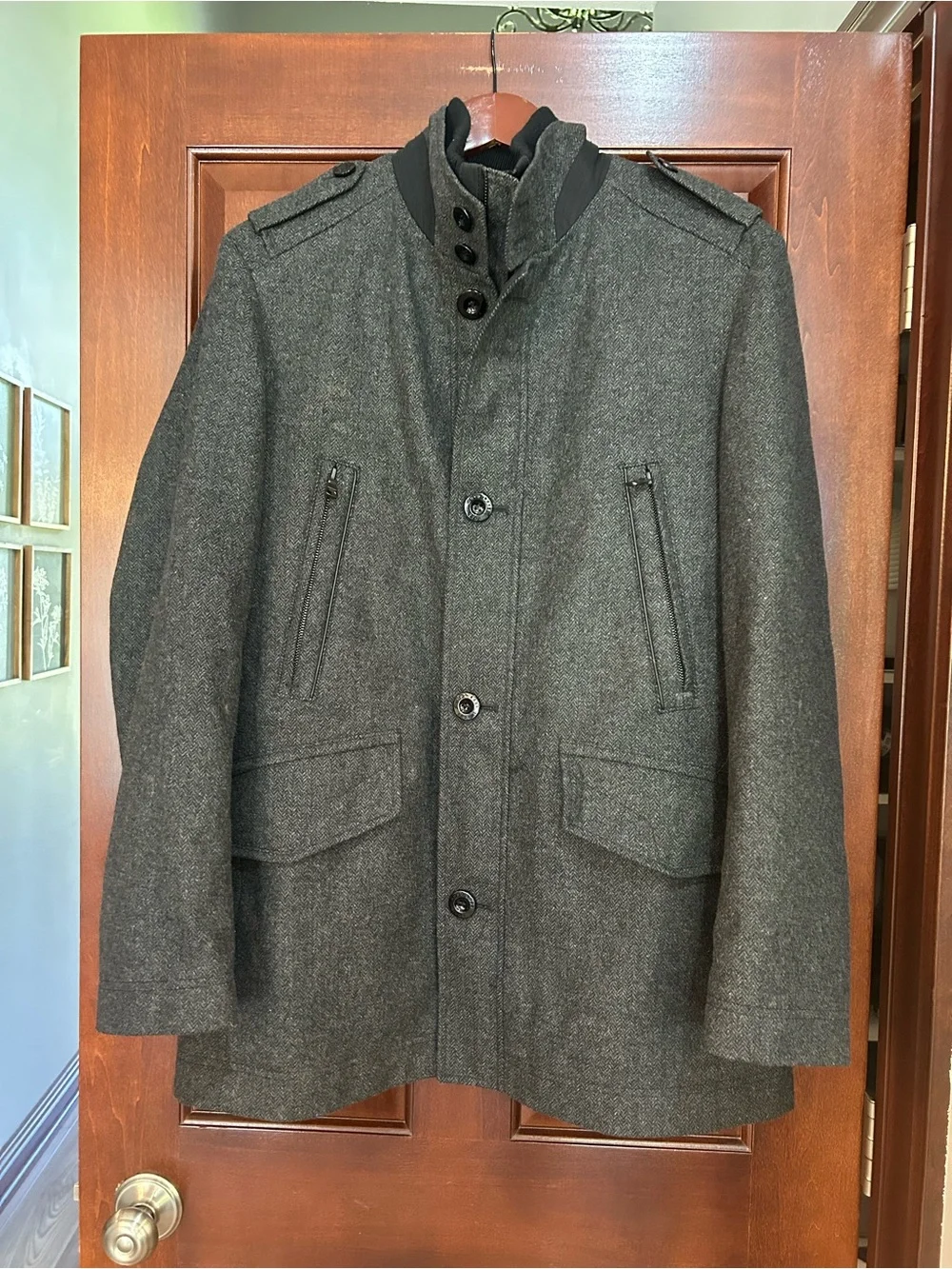 Hugo Boss 40R Gray Wool Blend Zip Front Jacket Men’s Large